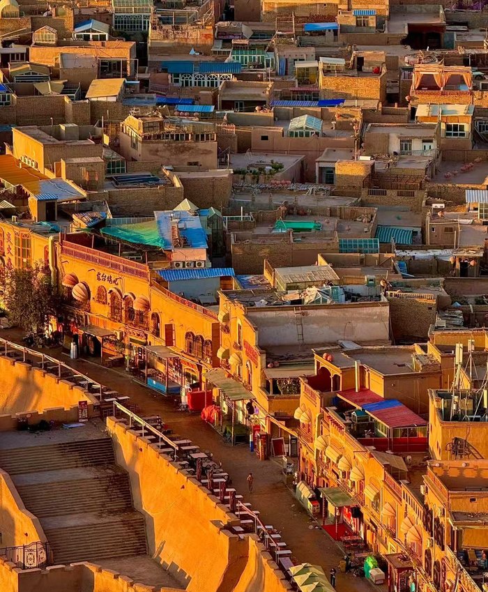 Golden Kashgar old city panorama